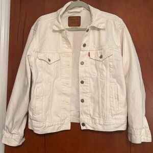 Levi's White Denim Trucker Jacket with Red Tab Medium